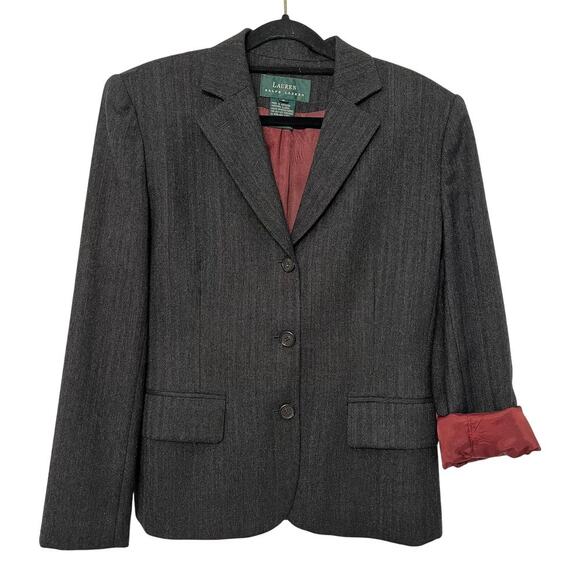 Ralph Lauren 100% Wool Blazer Gray Herringbone Size 8 Preppy Old Money Luxury - Picture 1 of 8